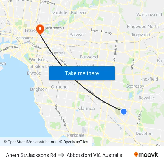 Ahern St/Jacksons Rd to Abbotsford VIC Australia map
