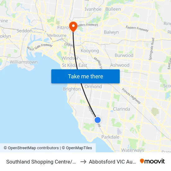 Southland Shopping Centre/Karen St to Abbotsford VIC Australia map