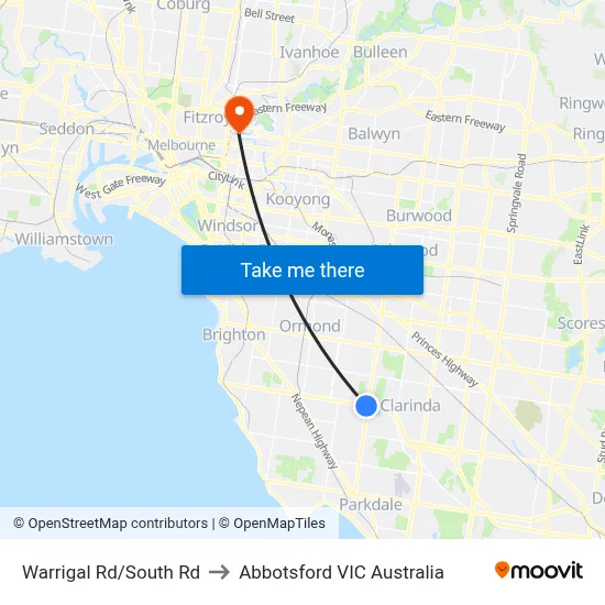 Warrigal Rd/South Rd to Abbotsford VIC Australia map