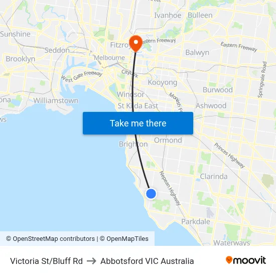 Victoria St/Bluff Rd to Abbotsford VIC Australia map