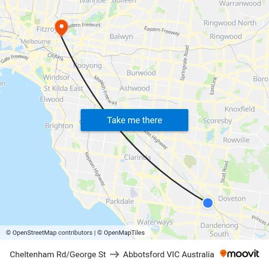 Cheltenham Rd/George St to Abbotsford VIC Australia map