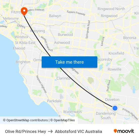 Olive Rd/Princes Hwy to Abbotsford VIC Australia map