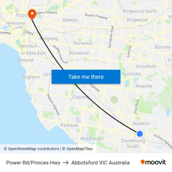 Power Rd/Princes Hwy to Abbotsford VIC Australia map