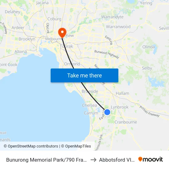 Bunurong Memorial Park/790 Frankston-Dandenong Rd to Abbotsford VIC Australia map