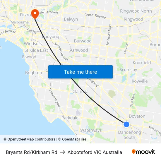 Bryants Rd/Kirkham Rd to Abbotsford VIC Australia map