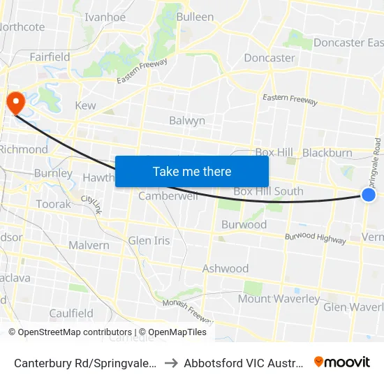 Canterbury Rd/Springvale Rd to Abbotsford VIC Australia map