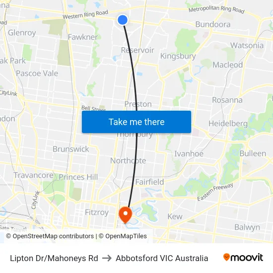 Lipton Dr/Mahoneys Rd to Abbotsford VIC Australia map