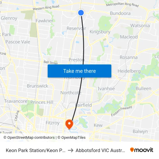 Keon Park Station/Keon Pde to Abbotsford VIC Australia map