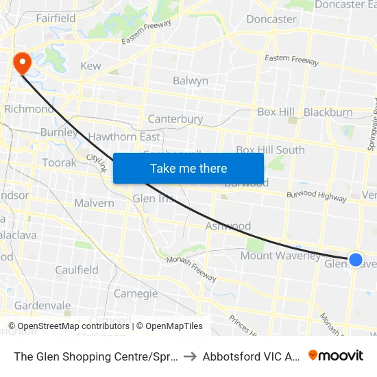 The Glen Shopping Centre/Springvale Rd to Abbotsford VIC Australia map