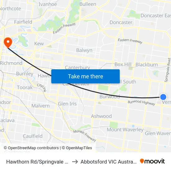 Hawthorn Rd/Springvale Rd to Abbotsford VIC Australia map