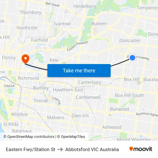 Eastern Fwy/Station St to Abbotsford VIC Australia map
