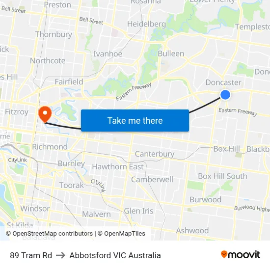 89 Tram Rd to Abbotsford VIC Australia map