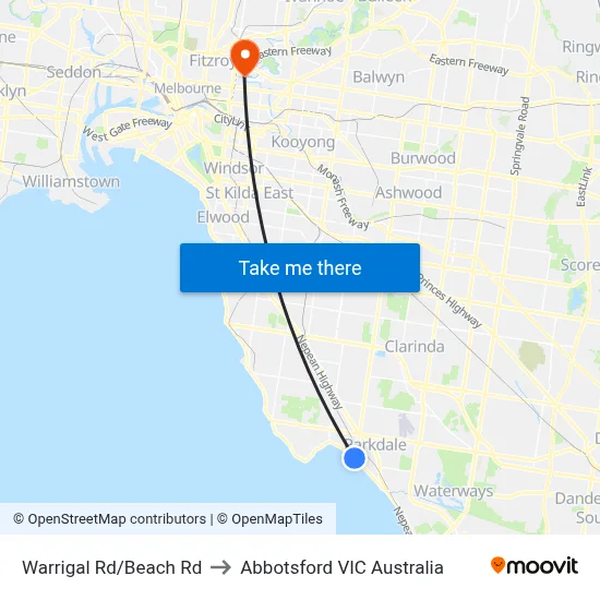 Warrigal Rd/Beach Rd to Abbotsford VIC Australia map