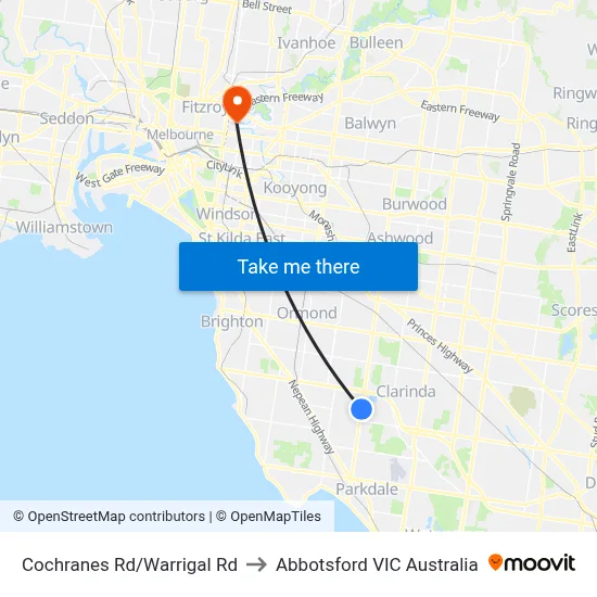 Cochranes Rd/Warrigal Rd to Abbotsford VIC Australia map