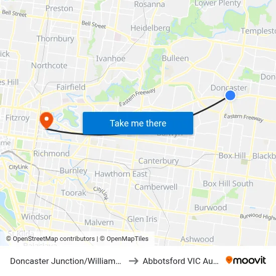 Doncaster Junction/Williamsons Rd to Abbotsford VIC Australia map