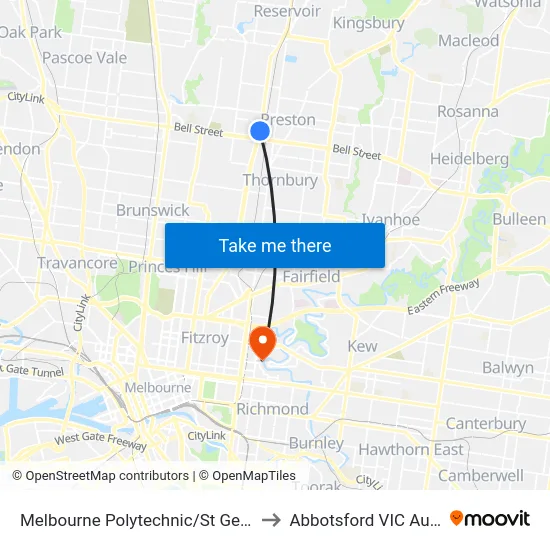 Melbourne Polytechnic/St Georges Rd to Abbotsford VIC Australia map