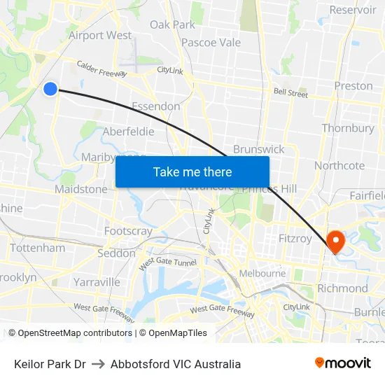 Keilor Park Dr to Abbotsford VIC Australia map