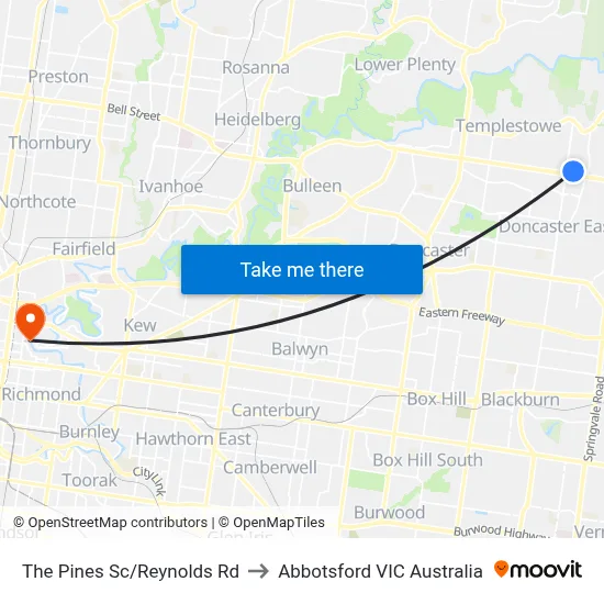 The Pines Sc/Reynolds Rd to Abbotsford VIC Australia map