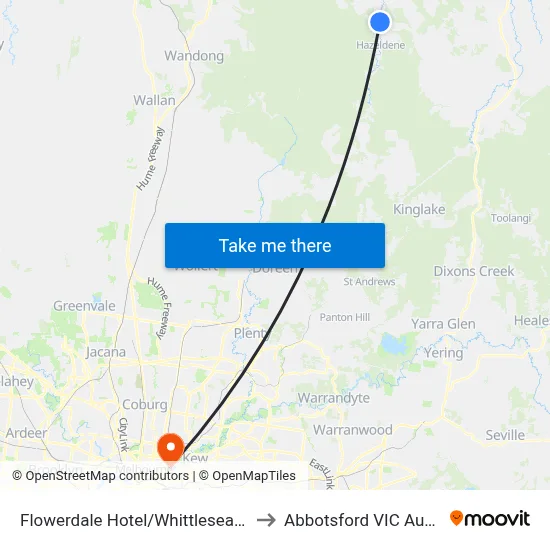 Flowerdale Hotel/Whittlesea-Yea Rd to Abbotsford VIC Australia map