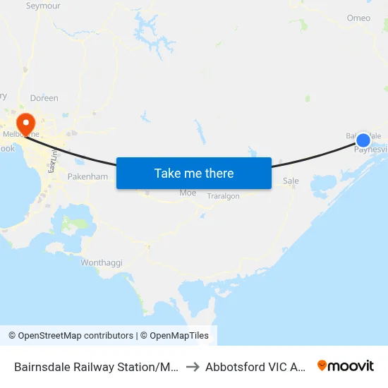Bairnsdale Railway Station/Macleod St to Abbotsford VIC Australia map