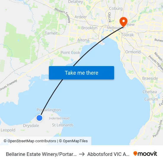 Bellarine Estate Winery/Portarlington Rd to Abbotsford VIC Australia map