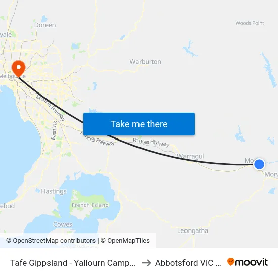 Tafe Gippsland - Yallourn Campus/Monash Rd to Abbotsford VIC Australia map