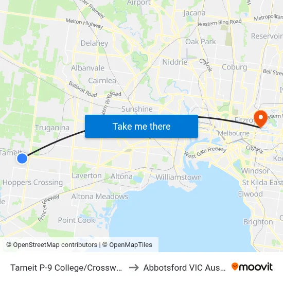 Tarneit P-9 College/Crossway Ave to Abbotsford VIC Australia map