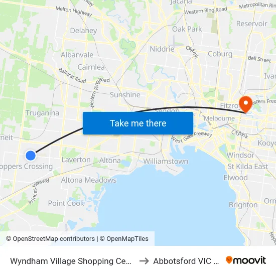 Wyndham Village Shopping Centre/Sayers Rd to Abbotsford VIC Australia map