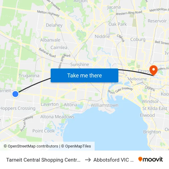 Tarneit Central Shopping Centre/Derrimut Rd to Abbotsford VIC Australia map