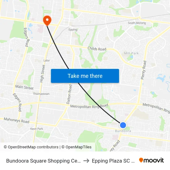 Bundoora Square Shopping Centre/Plenty Rd to Epping Plaza SC Cooper St map