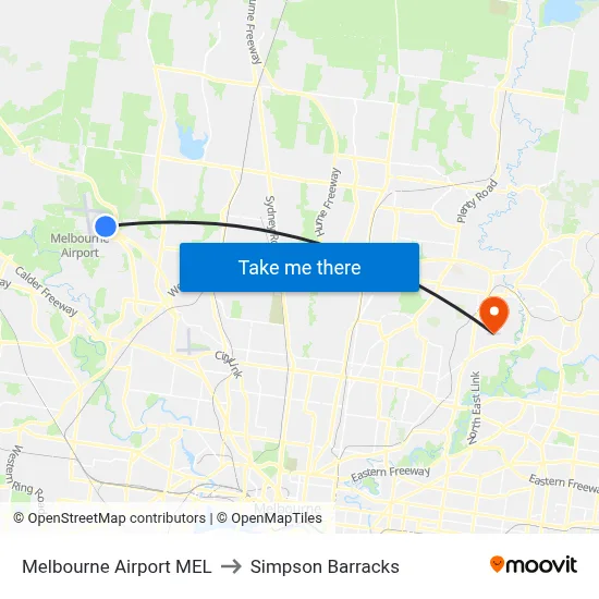 Melbourne Airport MEL to Simpson Barracks map