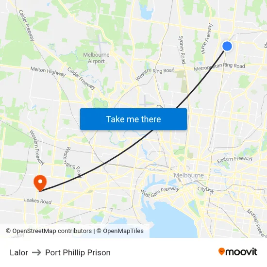 Lalor to Port Phillip Prison map