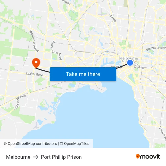 Melbourne to Port Phillip Prison map
