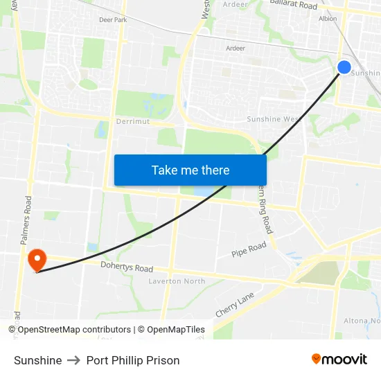 Sunshine to Port Phillip Prison map