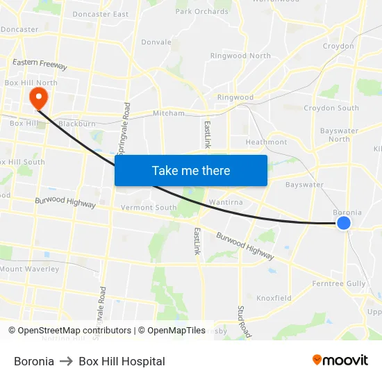 Boronia to Box Hill Hospital map