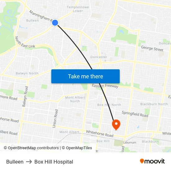 Bulleen to Box Hill Hospital map