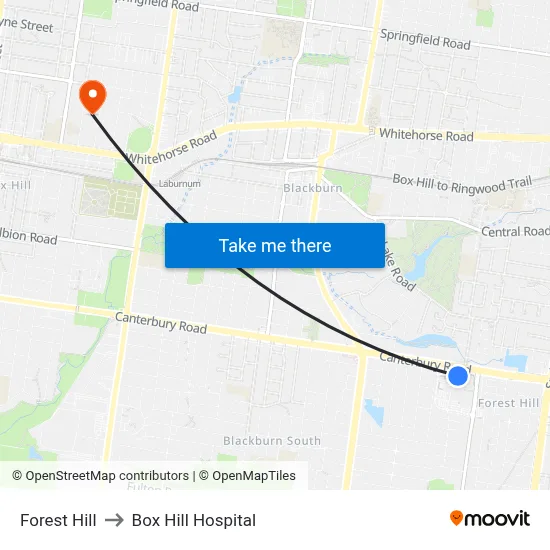 Forest Hill to Box Hill Hospital map