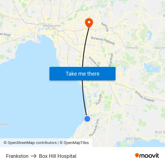 Frankston to Box Hill Hospital map