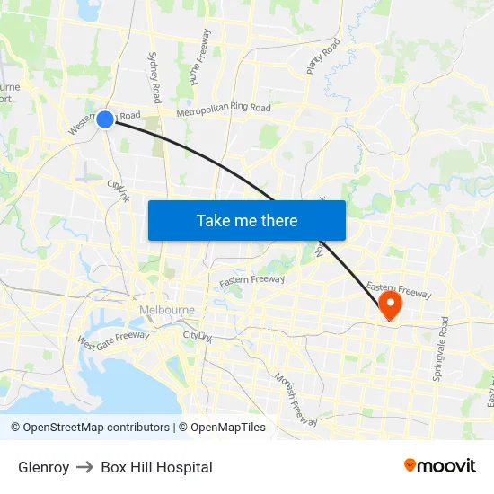 Glenroy to Box Hill Hospital map