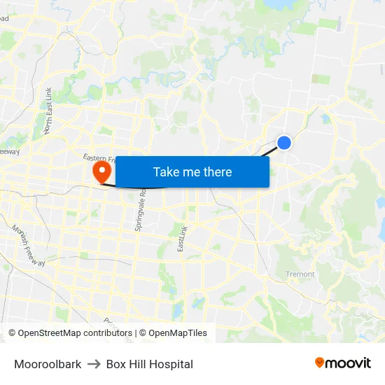 Mooroolbark to Box Hill Hospital map