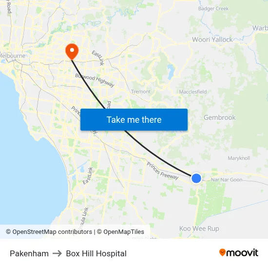 Pakenham to Box Hill Hospital map