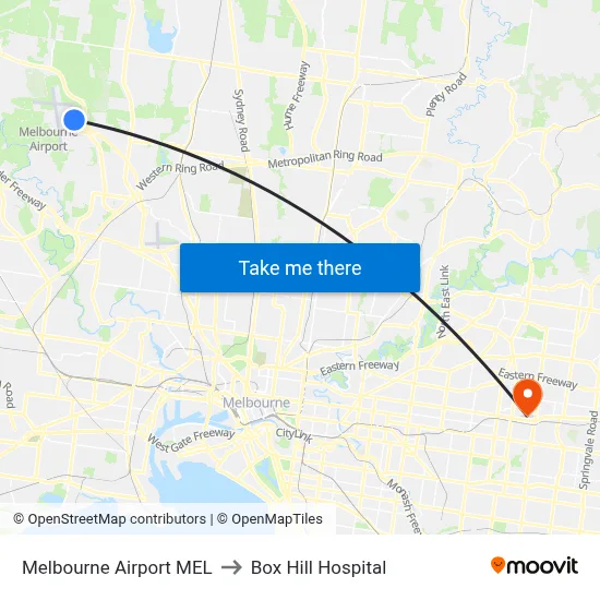 Melbourne Airport MEL to Box Hill Hospital map