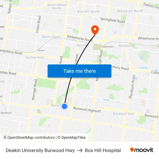 Deakin University Burwood Hwy to Box Hill Hospital map
