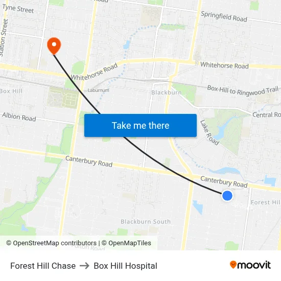Forest Hill Chase to Box Hill Hospital map