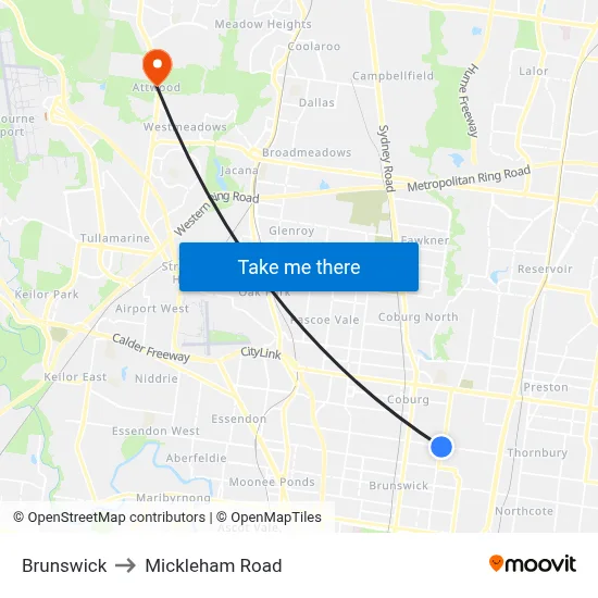 Brunswick to Mickleham Road map