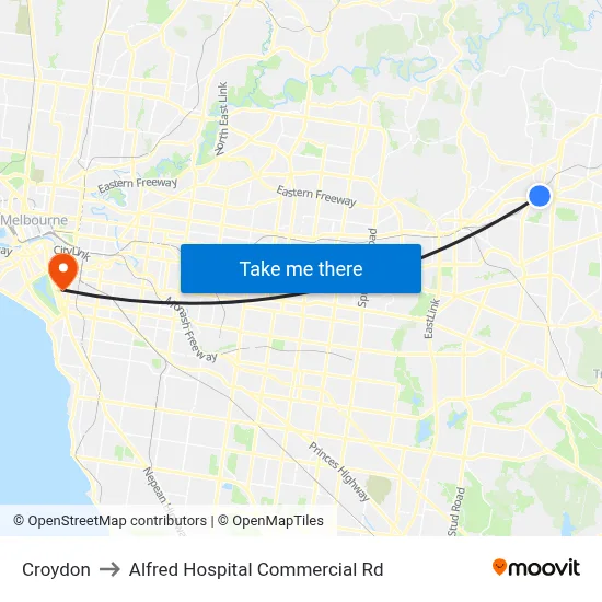 Croydon to Alfred Hospital Commercial Rd map