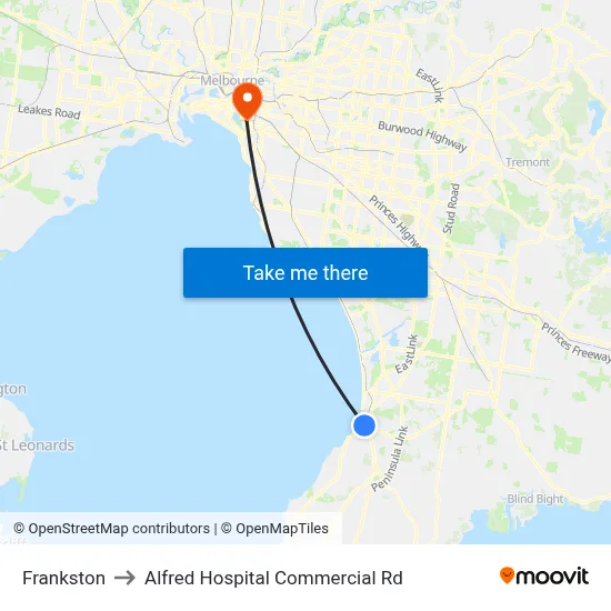 Frankston to Alfred Hospital Commercial Rd map