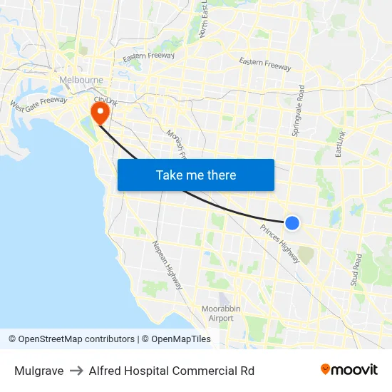 Mulgrave to Alfred Hospital Commercial Rd map