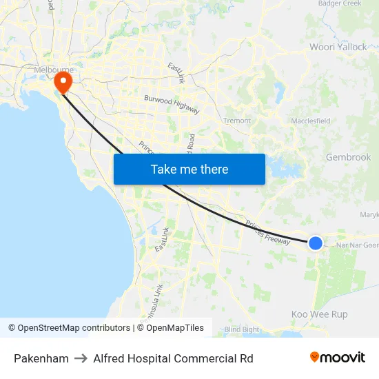 Pakenham to Alfred Hospital Commercial Rd map