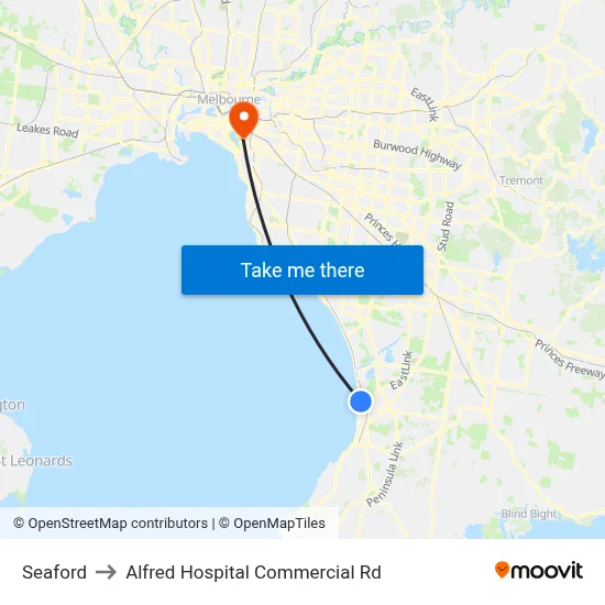 Seaford to Alfred Hospital Commercial Rd map